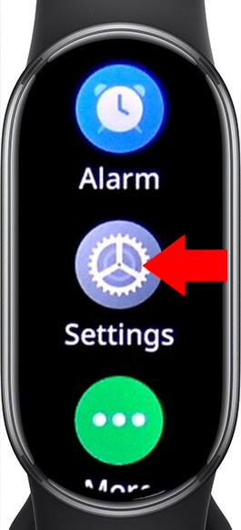 mi band reset - menu settings