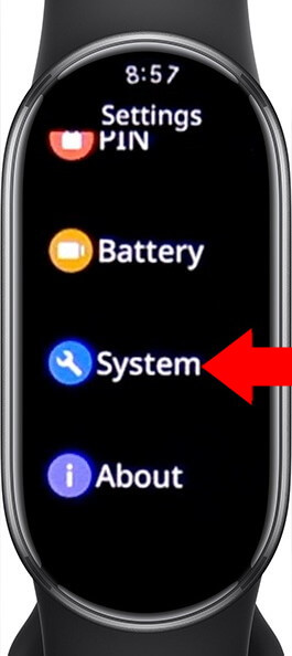 mi band reset - system menu