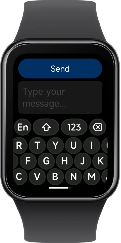 Reply feature on Xiaomi watch Notify app showing keyboard and quick reply options