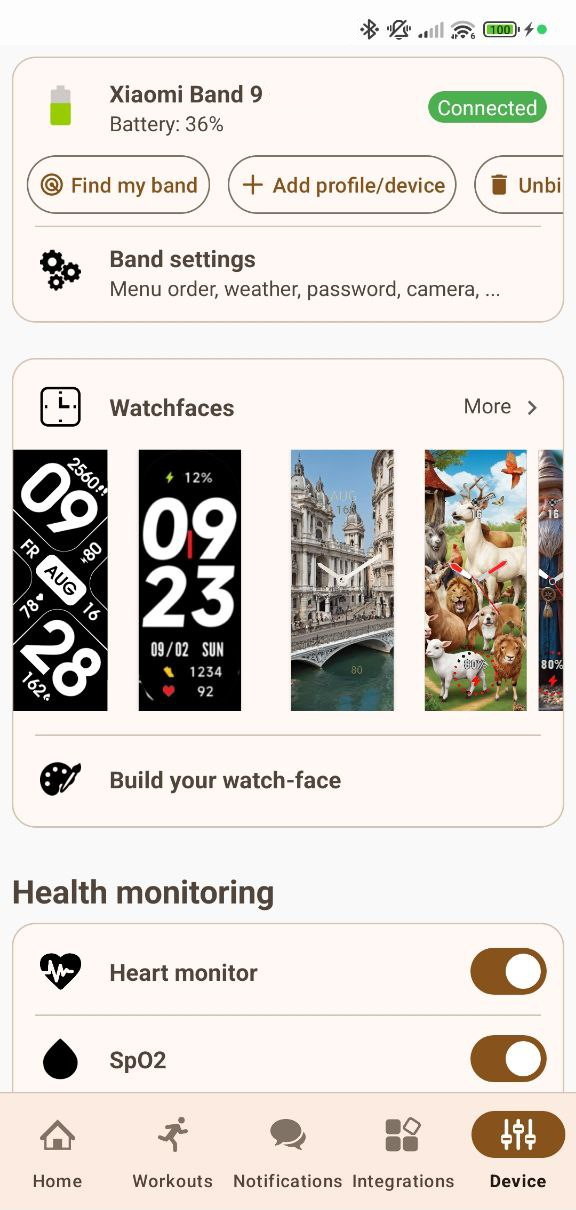 Mi Band Notify App Screenshot - Device Page
