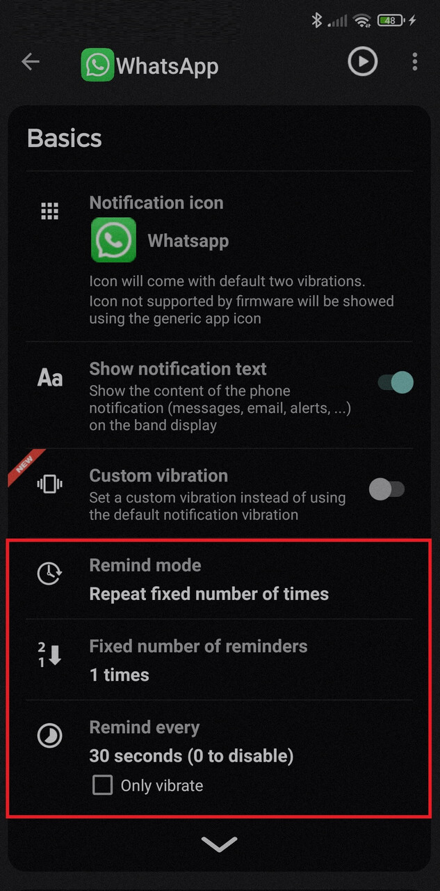 How to keep getting notifications repeated on Amazfit Bip U